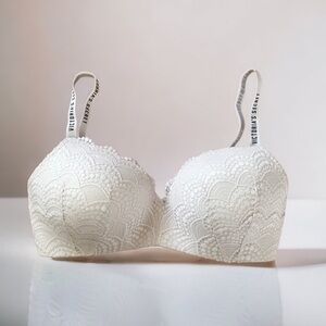 Victoria Secret Lace T Shirt Lightly Padded Wireless Bra White 32DD